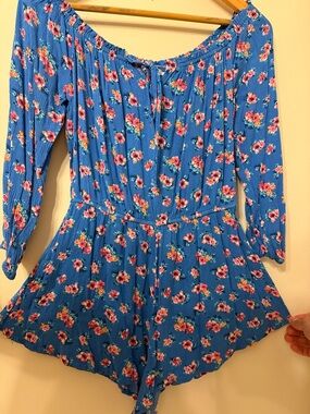 Miami Blue Floral Off-Shoulder Tie Romper
